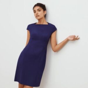 MM LAFLEUR Ashley dress sheath navy blue 12 zip cap sleeve knee office formal